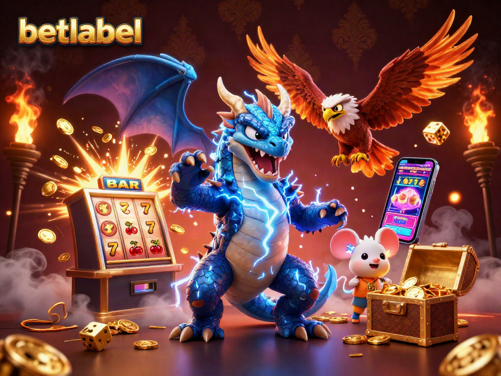 Win big with betlabel at a vibrant casino scene featuring thrilling games and characters.