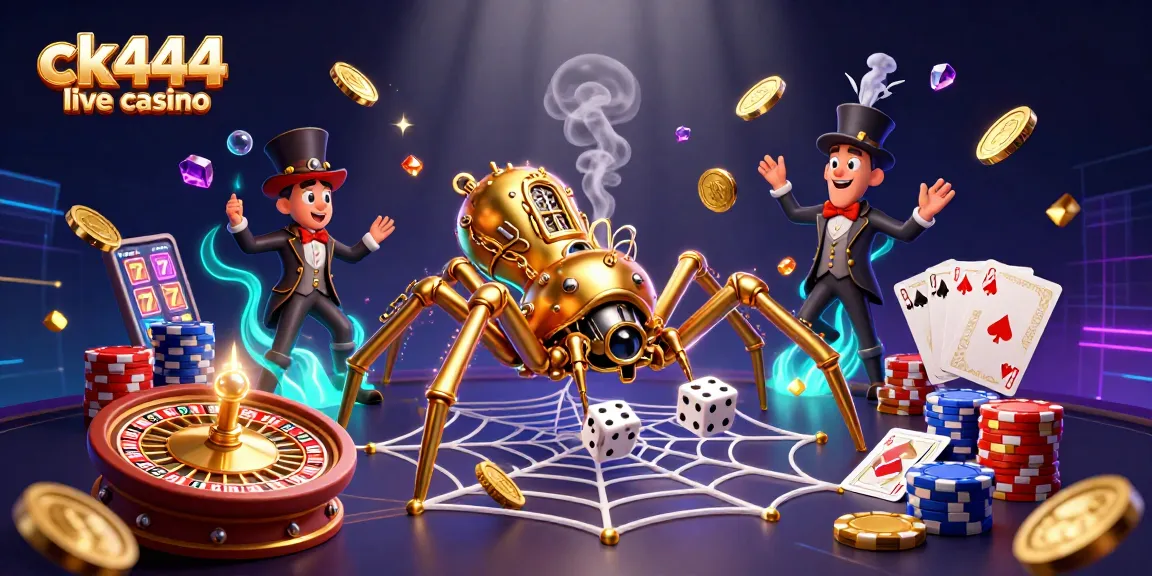 Spin and win at ck444 live casino with a whimsical steampunk illustration featuring unique characters.