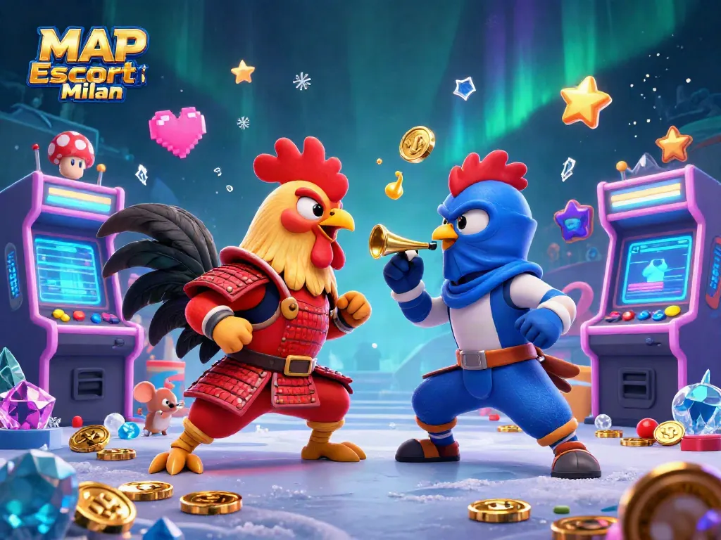 Experience the thrilling MAP Escort Milan dynamic scene with engaging cartoon roosters and vibrant gaming elements!