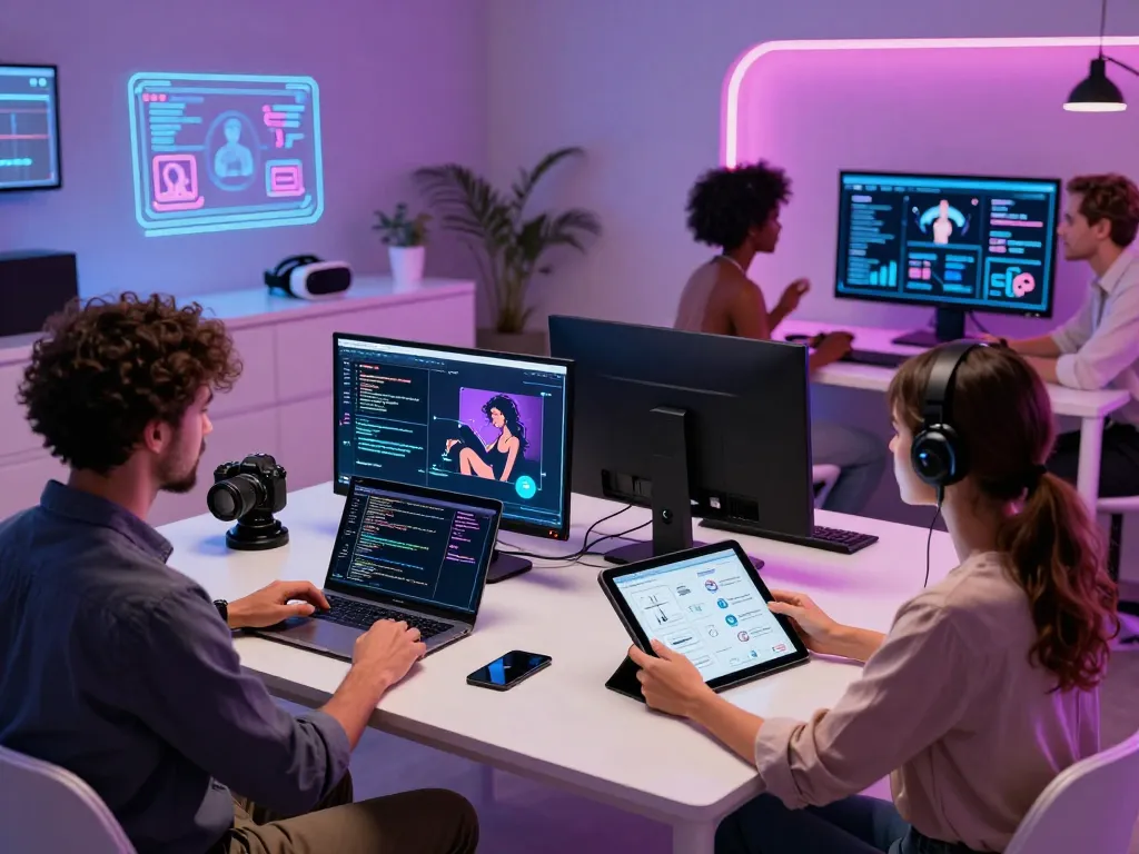 AI sex technology development in a modern adult entertainment studio.
