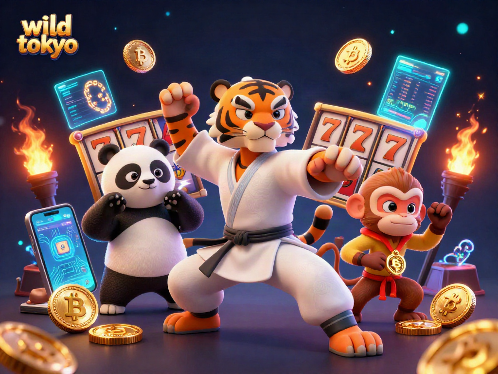 Experience the excitement of wild tokyo casino with engaging slot reels and vibrant characters.