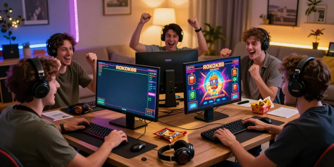 Players enjoying ROKOK88 link online slot games with excitement in a cozy setting.